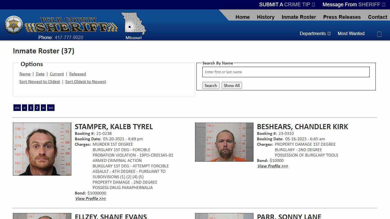 Inmate Roster - Page 1 Current Inmates Booking Date Ascending - Polk County Sheriff MO