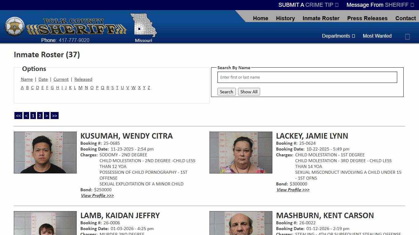 Inmate Roster - Page 2 Current Inmates - Polk County Sheriff MO
