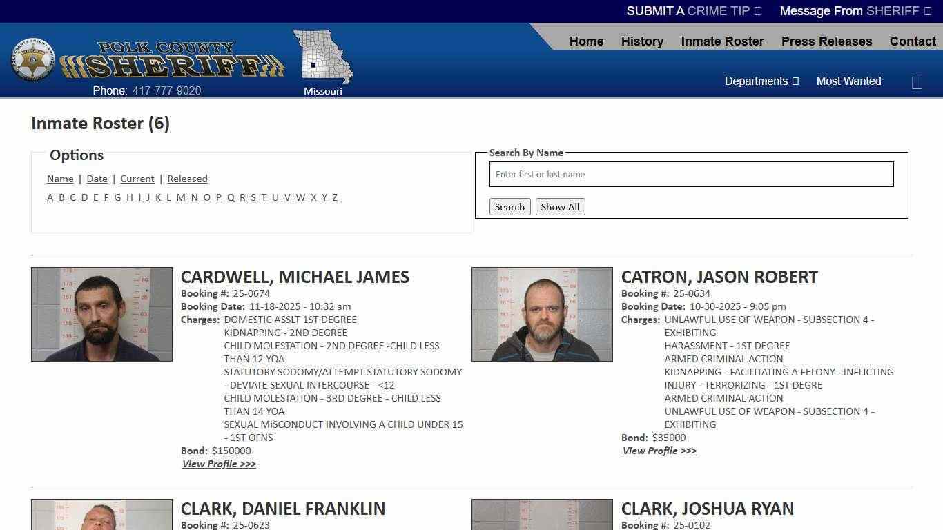 Inmate Roster - Current Inmates Alpha C - Polk County Sheriff MO